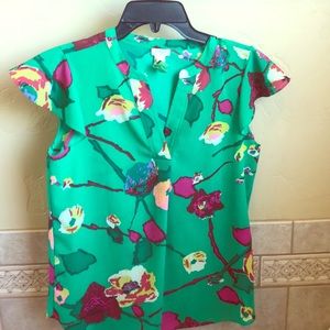 J crew green floral blouse